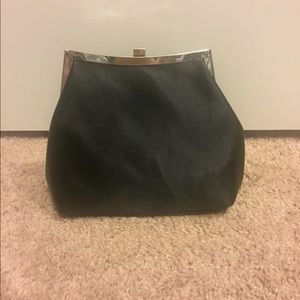 Black satin clutch with strap